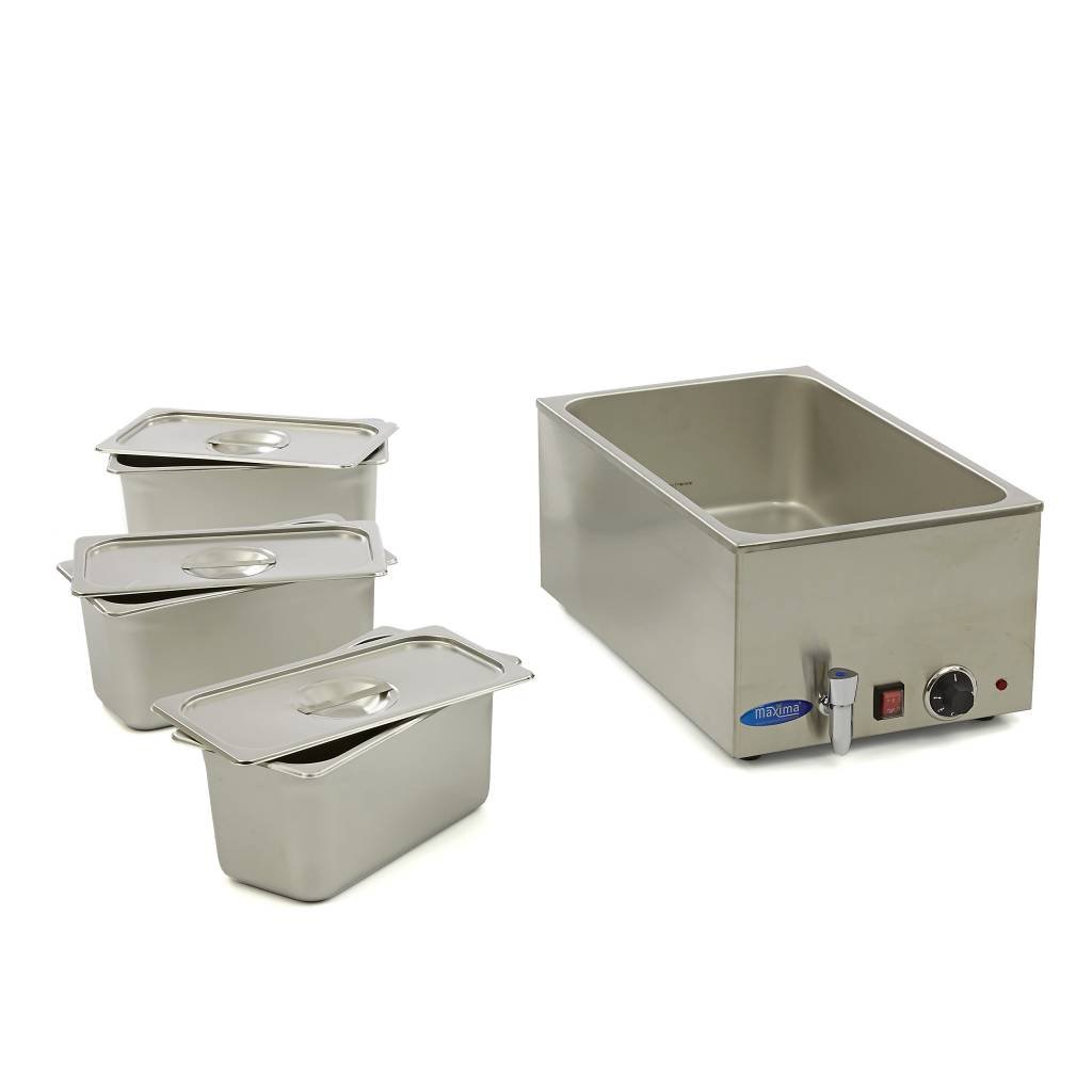Bagnomaria con Rubinetto incl. Set 3X 1/3 GN Elettrico - Acciaio Inox - Professionale - con Contenitori Gastronorm - Mantiene Caldi Gli Alimenti