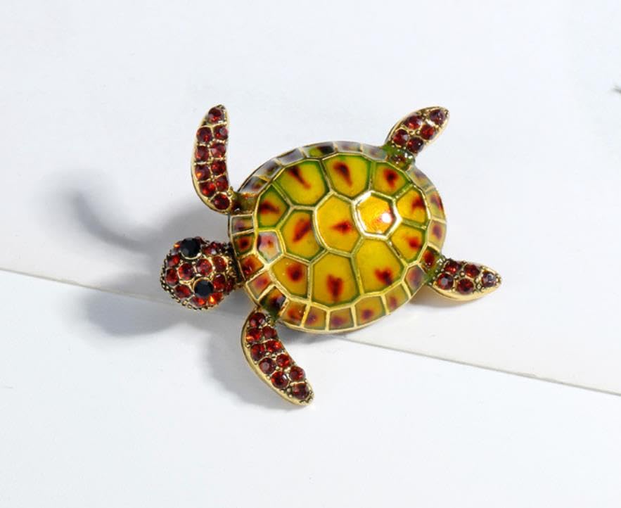 Image of Turtle Animal Brooch Pin Exaggerated Long Life Tortoise Lapel Pin Retro Crystal Sea Animal Safty Pin Women Men Clothes Decor Birthday Gift for Mom Grandma