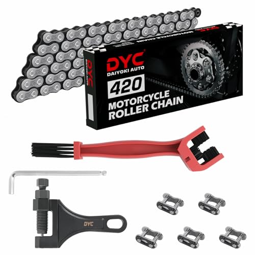 Image of DYC 420 Chain 132 Links Cut-to-Fit w /Master Link + Chain Breaker Tool & Chain Brush for Mini Bike, Pit Bike, Dirt Bike, ATV & Go Kart (Coleman, Baja, SSR, TaoTao, Coolster, Apollo, Kazuma)