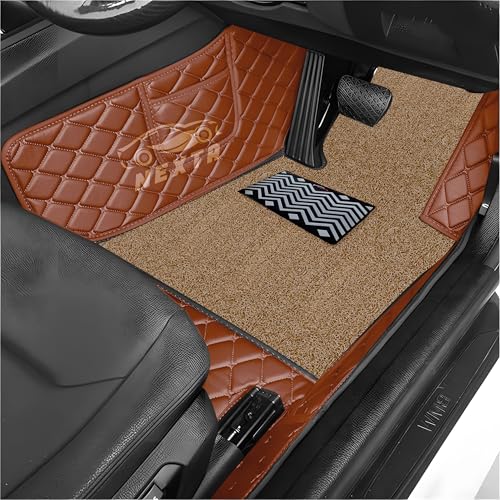 Image of 7D Premium Imported Car Foot Mat for Audi A3 Auto (2016-2026)|Luxurious & Elegant Look | 100% Waterproof and Dust Proof | Custom Fitted Car Floor Mat-Tan with Coffee Beige Grass