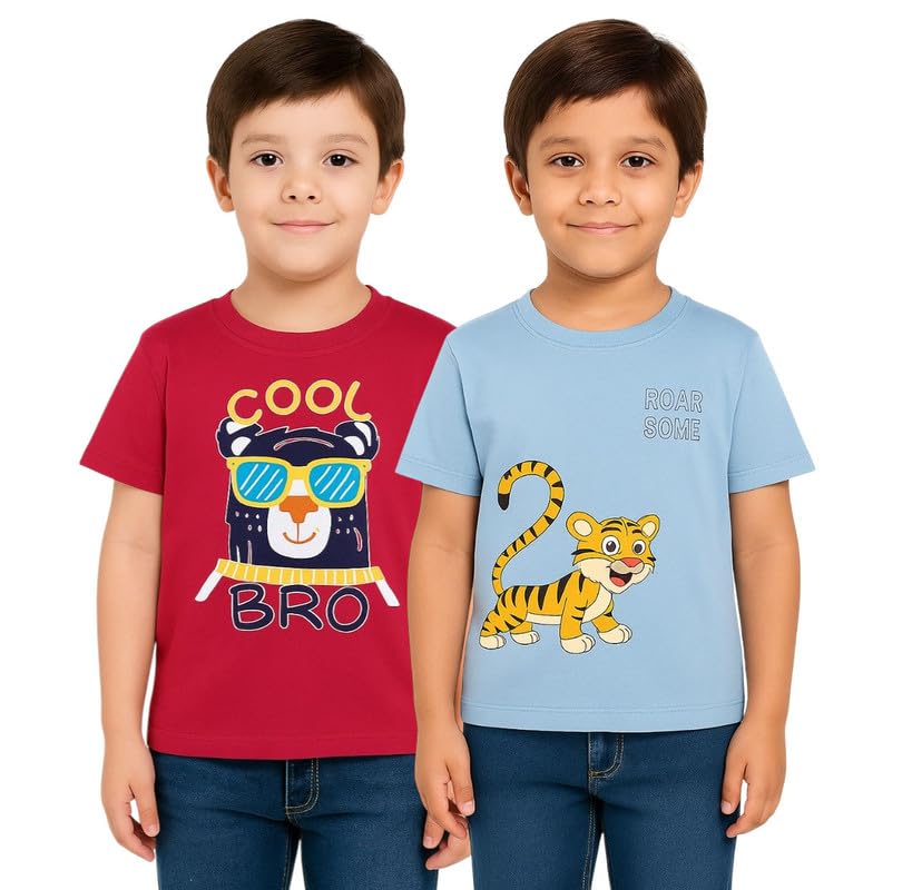 Image of Trendy Printed Cotton Blend Half Sleeve T-Shirt for Boys - Pack of 2