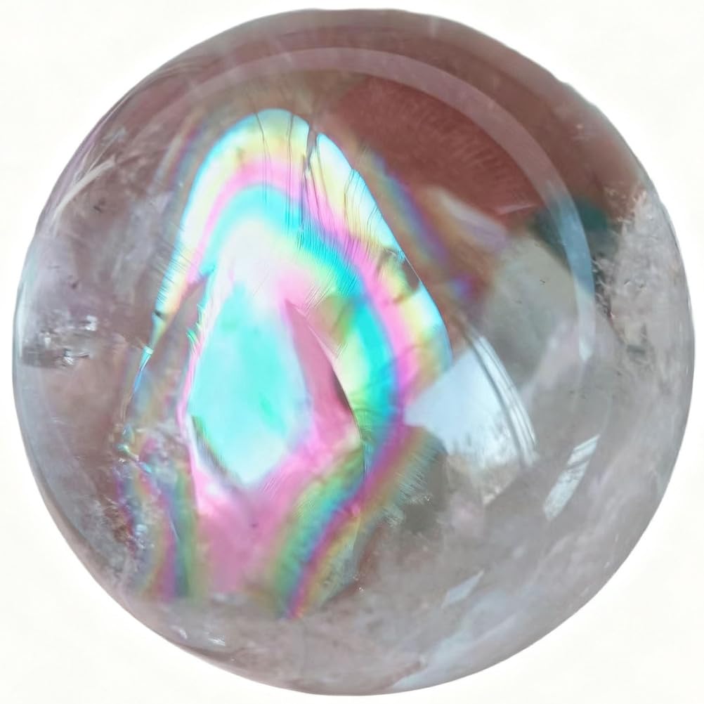 QWZTAEOZA Rainbow Fluorite Gemstone Sphere Crystal Quartz Ball White with Light Sculpture Figurine Fengshui Decor for Divination,70mm