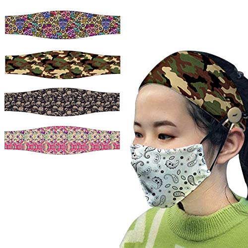 Nidoul Button Headbands for Nurses Doctors Women, Elastic Head Wrap Hair Band for Holding Mask Ear Protection Headwear (4pc colors-4)