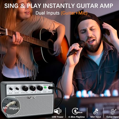 Image of Yuer BA-10Pro 10W Acoustic Guitar Amp, Portable Vocal & Guitar Amplifier with Digital Delay /Reverb Effect Headphone Jack /OTG for Recording, Practice, Travel Guitars Amp with Carry Bag