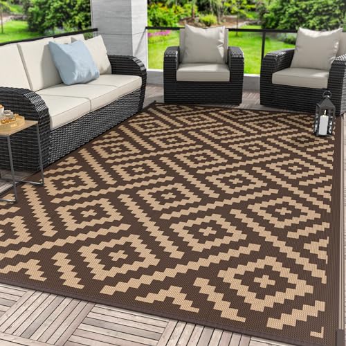 Image of GENIMO Outdoor Rug, Waterproof Plastic Rugs for Patio, 6'x9' Coffee Brown
