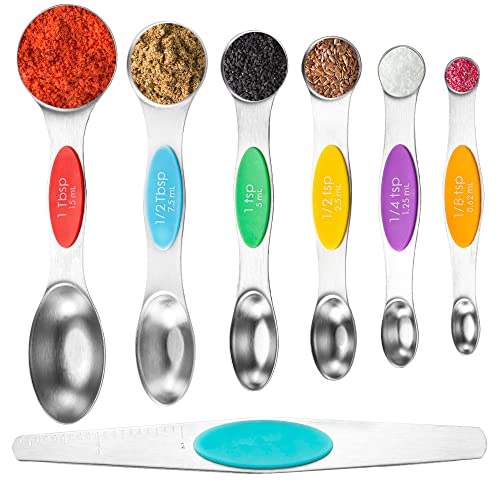 Igluu ​​​​Meal Prep 7 piezas Cucharas medidoras magnéticas de acero inoxidable, Cucharas apilables de doble cara Se adapta a tarros de especias para medir ingredientes secos y líquidos Cover