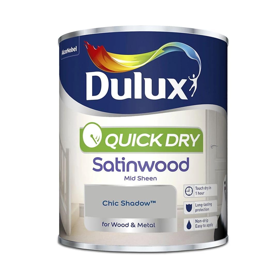 Chic Shadow Quick Dry Satinwood Paint 750ml | Interior Wood and Metal Paint | Durable Mid Sheen Finish | Fast Drying Trim Paint for Doors Skirting Boards Cupboards and Furniture