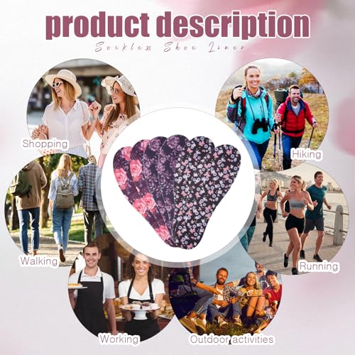 Image of 3 Pairs No Show Socks Sockless Shoe Liner Washable Barefoot Shoe Insoles No Slipping Inserts (Charming Style)