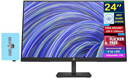 HP V24i G5 24' FHD IPS Monitor with 5ms Response Time, AMD FreeSync, Anti Glare, Flicker Free, VESA Mount (100 x 100mm), Displayport, HDMI & Dockztorm USB Port Expander, Black Color (65P58AA#ABA)