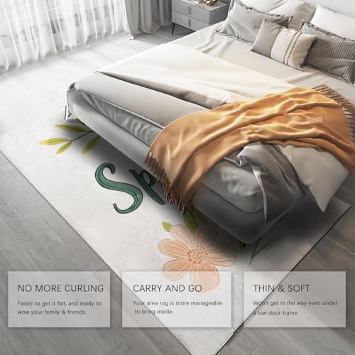 Tapis de chambre 160x200cm lavable et moderne à motif marguerite