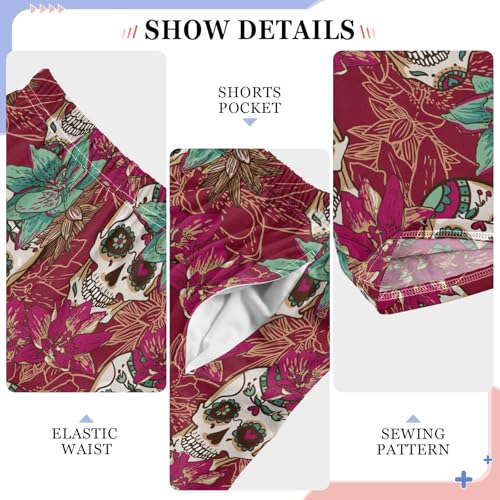 ZZXXB Skull and Flowers Boys Long Pants Soft Trousers Elastic Waist Kids Lounge Bottoms with Pockets S-XL4