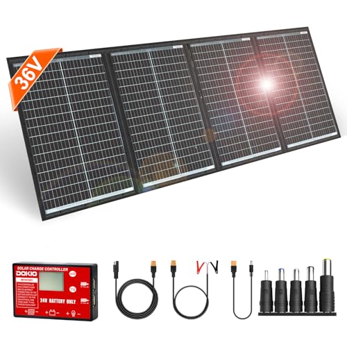 DOKIO Panel Solar Portatil 200W 36V Kit Monocristalino con regulador de carga solar y cable fotovoltaico (para batería de coche de 24V, AGM, batería de gel, batería de ácido)