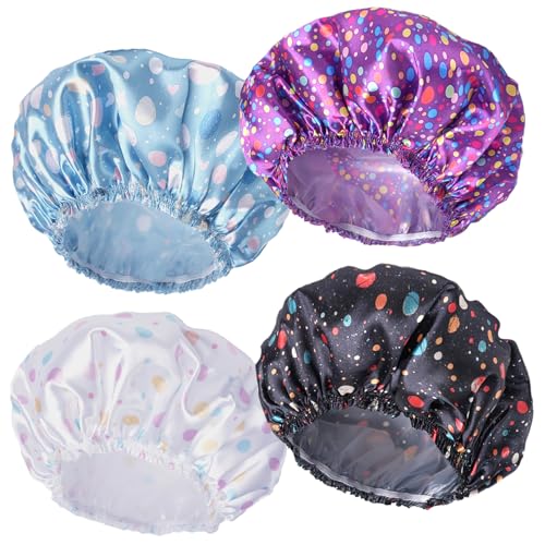 CHFONG Shower Caps for Women, 4 PCS Reusable Waterproof Bath Cap