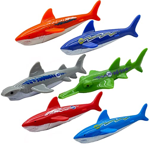Diving Pool Toy Set - Shark Dive Set with Hammerhead and Sawshark for Kids, Underwater Sinking Sharks (Set of 6 Pieces)