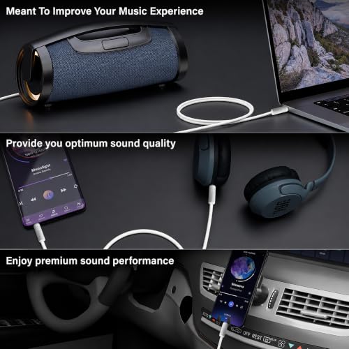 Image of MX Metallic 3.5 mm Male‑to‑Male Aux Audio Cable - Gold‑Plated Universal Aux Cable for Smartphone, Car Stereo, Headphones - Shielded, Tangle‑Free Heavy‑Duty Auxiliary Lead