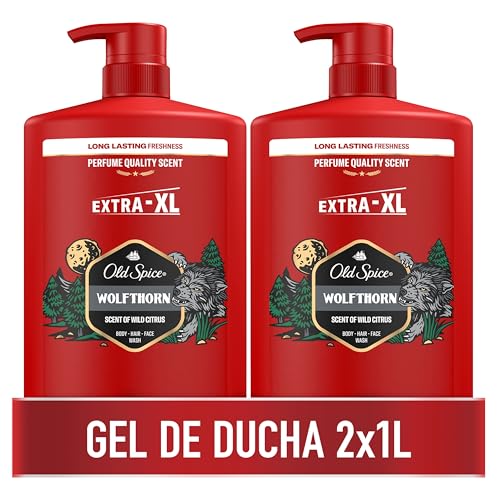 Old Spice Wolfthorn Gel De Ducha Y Champú Para Hombres 2x1000ml, Gel Para Cara, Cuerpo Y Pelo 3 En 1 Multiusos, Frescura Duradera, Fragancia Excepcional, Limpieza Profunda