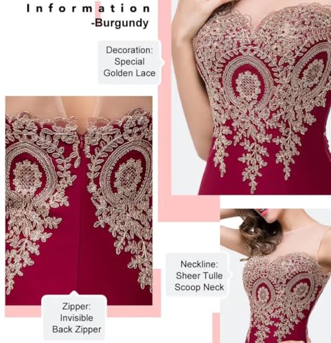 Prom Dress for Women 2025 Gold Lace Applique Long Sheer Illusion Mermaid Formal Dresses Evening Gown3