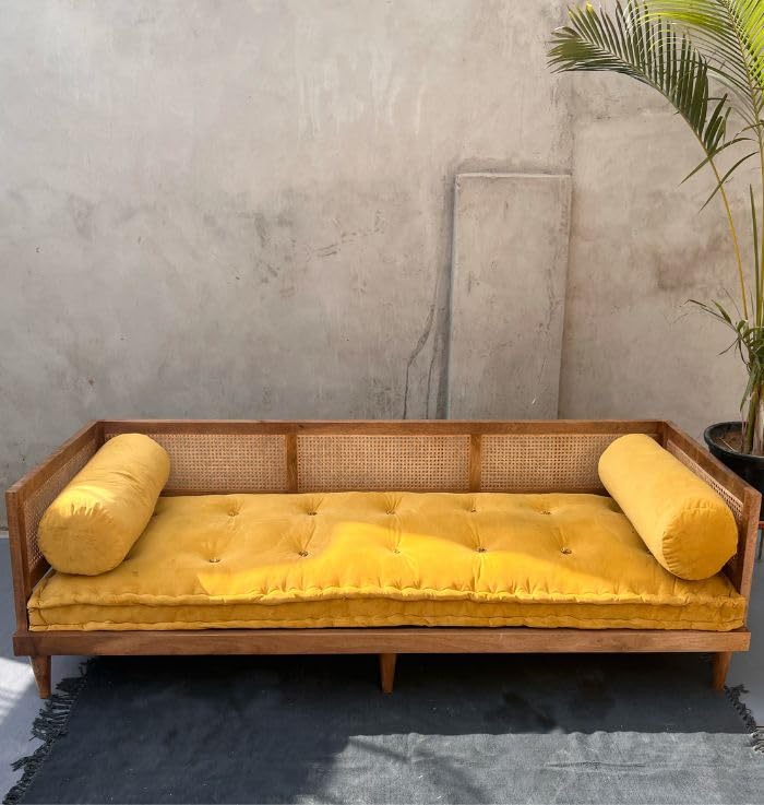 Urban Den Fabric Day Bed Sofa, 80L x 30W x 24H inches, Ochre/Mustard, Assembly Required, 13 inch Seating Height, Mango Wood Frame-image-32