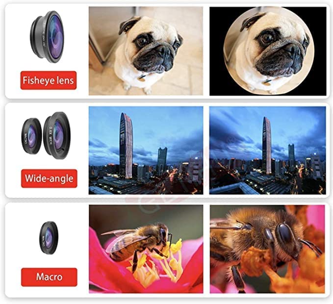 Image of dslr camera lens 3in1 Lens Kit for Mobile Phone 0.67X-Wide Angle 180-Degree Fish Eye 10X-Macro Lens Small Object Shot Lens Multi-Colour Compatible with All Smartphone, iOS Devices & Tablets