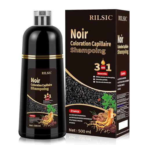 Haarfärbeshampoo - 500 ml Schwarzes Haarfärbemittel, Schwarze Hair Dye Shampoo 3 in 1 für graues Haar und Bart, Färbeshampoo für Männer und Frauen (Black #002)