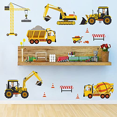 City Construction Vehicles Wall Decals, Truck Digger Excavator Cartoon Engineering Car Decorative Wall Stickers, Removable Diy Wallpaper For Kids Boys Bedroom, Playroom, Living Room Décor #TOP2