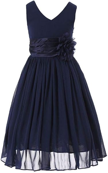HAPPY ROSE Junior Bridesmaids V-Neckline Chiffon Flower Girl Dress - 1