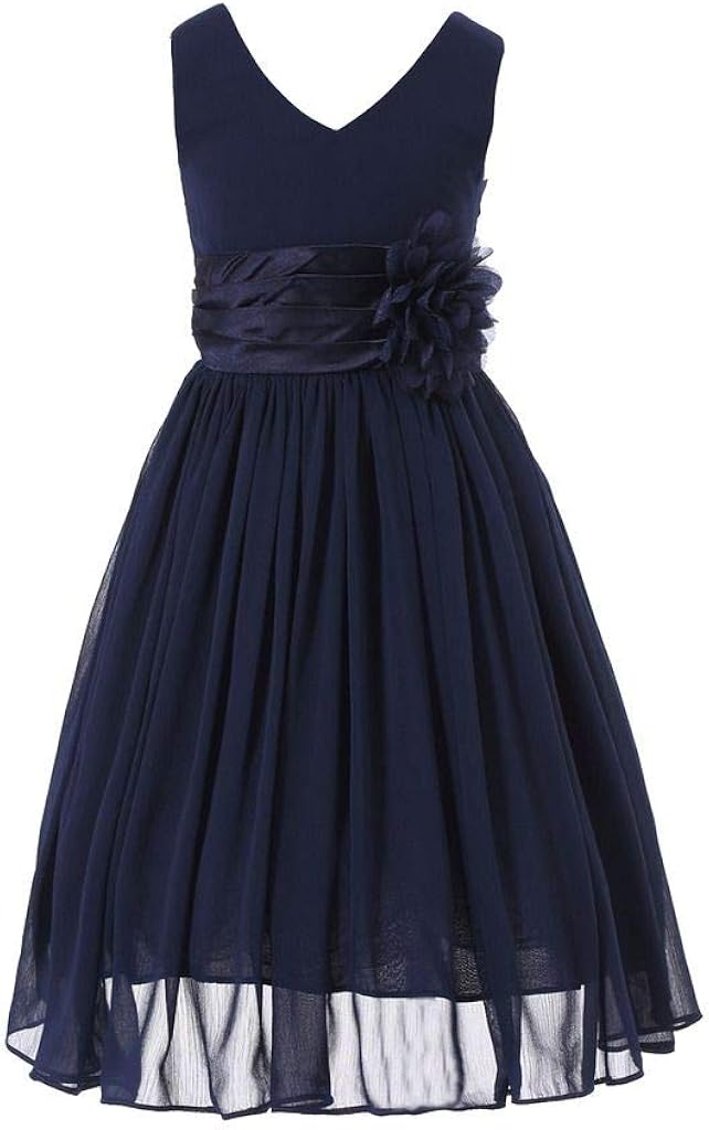 Bow Dream Flower Girl Dress Junior Bridesmaids V-Neckline Chiffon: Clothing, Shoes & Jewelry