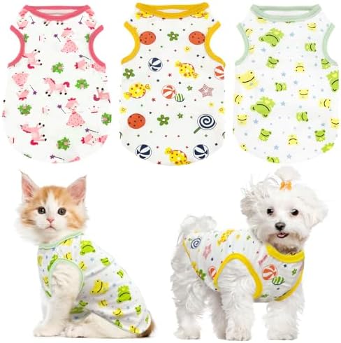 3 Pack Dog Shirt Cute Puppy Dog Clothes for Small Dogs Girl Soft Cotton Pet Sleeveless Vest Chihuahua Yorkie Clothes Shih Tzu Dog Outfit Doggy Kitten Small Dog Clothes Female,S