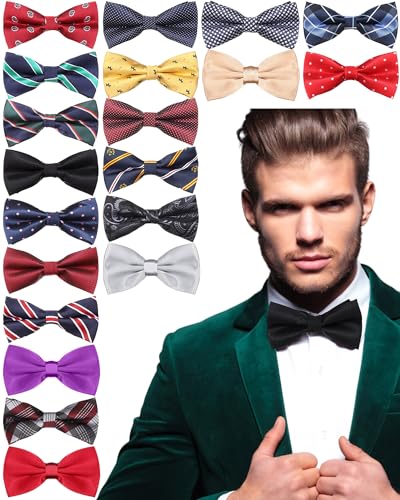 Image of Hercicy 20 Pcs Bow Ties for Men Pre Formal Satin Bowties Set with Adjustable Neck Band for Wedding Party Favors