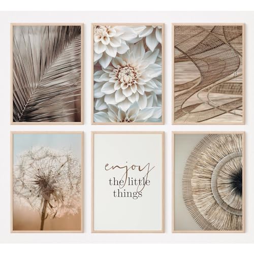 FAVELOT Poster Set A4, Wandbilder Wohnzimmer - Boho Bilder beige weiß,...