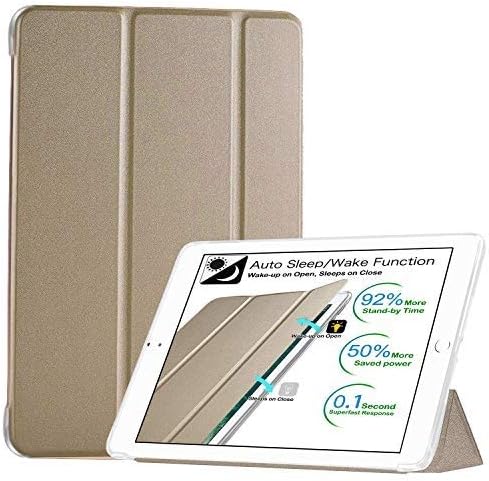 DuraSafe Cases for iPad 10.2 Inch 9 8 7 2021 2020 2019 [ iPad 9th / 8th / 7th Gen ] A2197 A2270 A2602 Smart Trifold Lightweight Soft Silicone Transparent Front & Back Cover - Gold