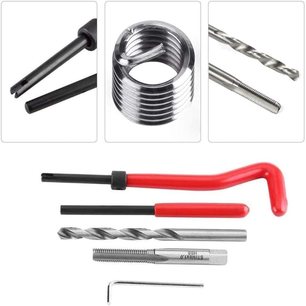 Kit di riparazione filettature da 30 pezzi, inserti filettati metrici M5X0,8mm, kit di riparazione filettature con filettatura rimossa, trapano manuale, kit di utensili per inserimento Helicoil