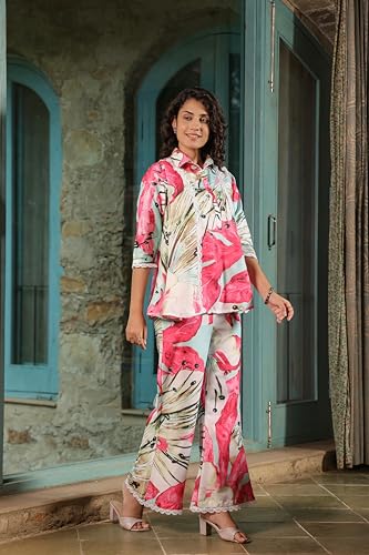 Image of Leriya Fashion Women's Rayon Floral Co Ord Set Stylish | Kurta Set | Ethnic Co Ord Set | Designer Kurta Set Trendy Korean Summer Travel Outfit | Lightweight Two Piece Dress for Beach & Holiday Look