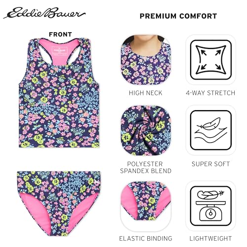 Image of Eddie Bauer Girls' UPF 50+ Swim Bikini Bottom and Racerback Tankini Set