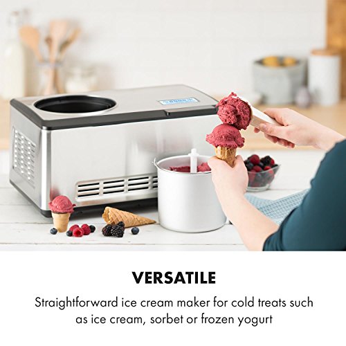 Klarstein Dolce Bacio Eiscremebereiter Kompressions-Eismaschine Eismaschine auch für Sorbet, Frozen Yogurt (2 Liter, 180 Watt, Timer, LCD-Display, Touch, Kühlfunktion, Edelstahl) silber – Bild 3