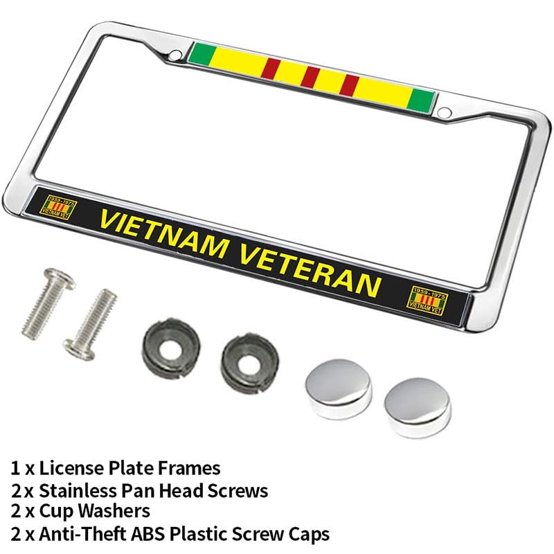 Image of Vietnam Veteran License Plate Frame, Stainless Steel Metal Auto Tag Holder | Show appreciation for service with this durable metal Vietnam Veteran license frame, built weather-resistant to last.