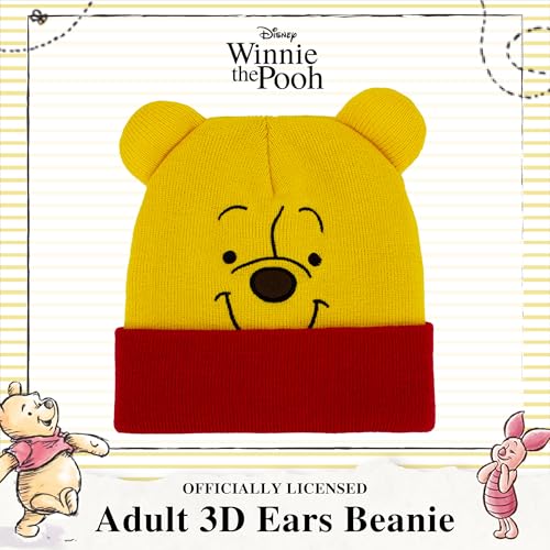 Image of Disney Winnie The Pooh Beanie Hat, Winter Knit Cap with 3D Ears, Yellow