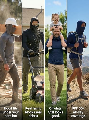 Image of 3 Pack Mens Sun Protection Fishing Hoodie with Face Mask UPF 50+ Long Sleeve Compression Work Shirt Quick Dry