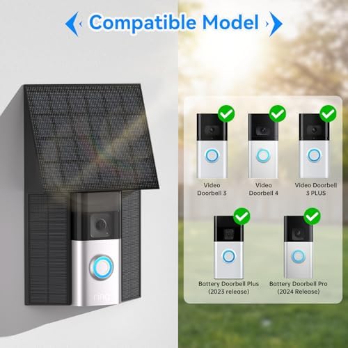 4W Solar Charger Compatible with Ring Battery Doorbell (USB-C Port) Waterproof Continuously Ring Doorbell Solar Panel - Black - 1