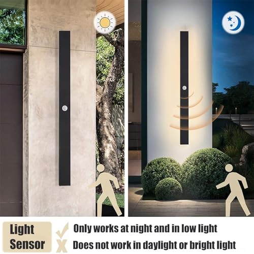 Applique murale extérieure LED 80cm noire à détecteur de mouvement pour villa - 3