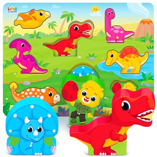 dinosaur puzzle board for kids jumbo wooden puzzles dinosaur toys for kids 2 3 4 year old boys and girls montessori toys and preschool learning activities for toddlers ages 2-4 by lucas amp friends