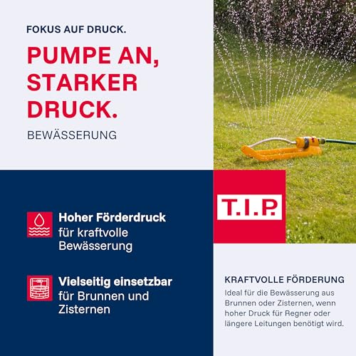 T.I.P. Drain 6000/36 Edelstahl-Tauchdruckpumpe, 950 W Klarwasser-Pumpe mit 6.000 l/h Förderleistung, 34 m Förderhöhe (3,4 bar), 10 m Kabel, 7 m Eintauchtiefe, für Zisterne, Garten, Haus & Bewässerung