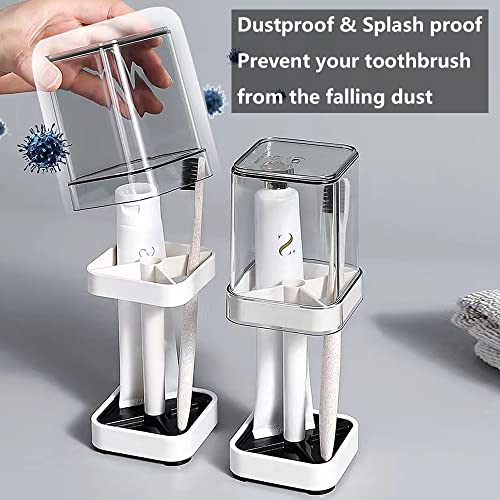 2 PCS Toothbrush Holder Stand with Cover/Cup, 4 Slots Toothbrush Holders for Bathrooms, Compatible with Toothpaste, Conventional Toothbrushes Storage, Razor Comb Multifunctional Storage - image 2