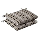 Pillow Perfect Outdoor/Indoor Getaway Stripe Onyx Square Corner Seat Cushions, 18.5' x 16', Black, 2...