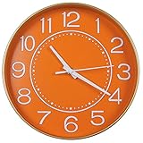 HZDHCLH Small Wall Clocks Battery Operated,Quartz Movement,Silent Non Ticking Modern Wall Clock for Living Room Bedroom Kitchen Office School Classroom Decor(10 inch,Orange & Gold)