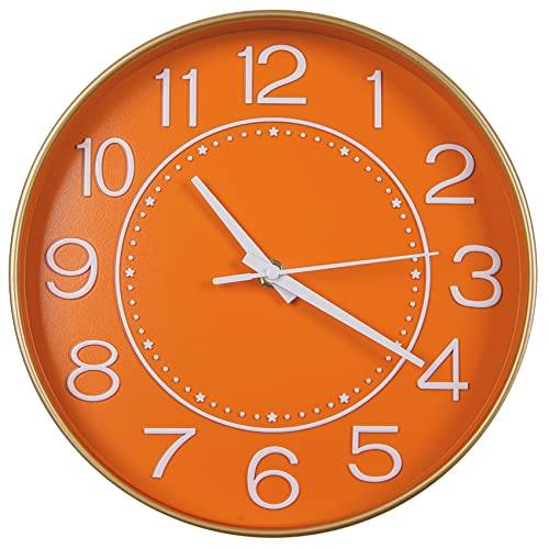 Image of HZDHCLH Small Wall Clocks Battery Operated,Quartz Movement,Silent Non Ticking Modern Wall Clock for Living Room Bedroom Kitchen Office School Classroom Decor(10 inch,Orange & Gold) | for Living Room, Bedroom, Kitchen, Office, School Classroom Decor (Orange & Gold)