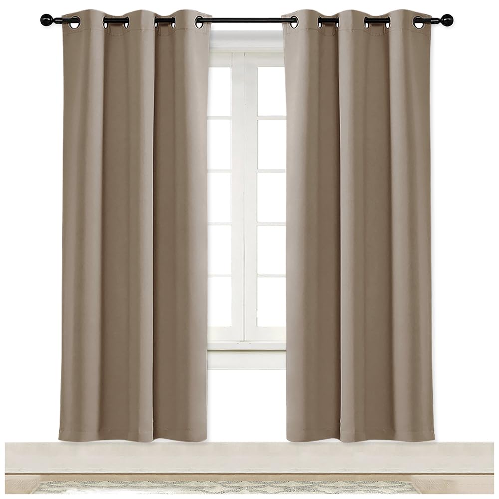 NICETOWN Taupe Curtain Blind for Bedroom, Single Panel, W42 x L72 inches, Thermal Insulated Grommet Blackout Room Darkening Drape/Drapery