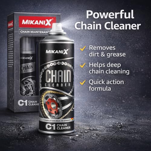 Image of MIKANIX Combo of Bike Chain Lubricant and Chain Cleaner Spray with Cleaning Brush | Chain Oiler Nozzle Dispenser | Clean | Shine Motorcycle and Bicycle Chain (Pack of 4) (150 ML)