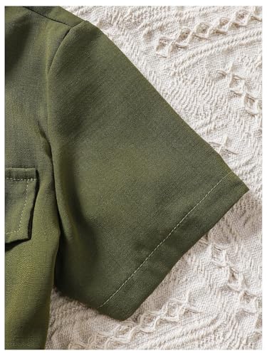 OYOANGLE Girl's Button Down Collared Dress Short Sleeve A Line Casual Belted Dresses4