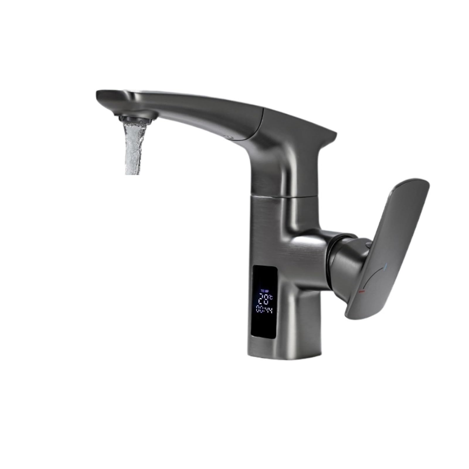Pull Out Bathroom Faucet, 360° Swivel Basin Sink Mixer Tap with LED Display, Deck Mounted,Safe and Reliable(Grijs)